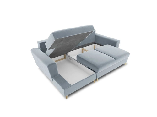 Narożnik z funkcją spania Moghan Light Blue Velvet Lewostronna kolor nóg złoty