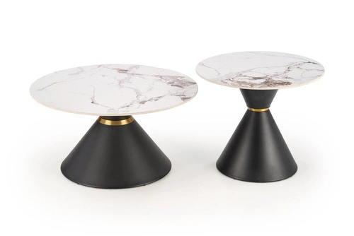 Stolik kawowy Javin S okrągły biały marmur czarny nowoczesny glamour do salonu 60 cm