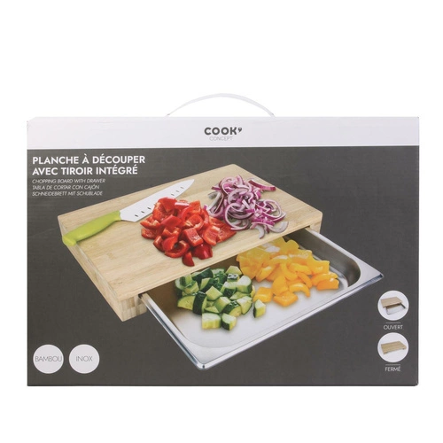 Intesi bambusowa deska do krojenia z szufladą do kuchni nowoczesna 38,5x26,4 cm