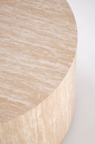 Stolik kawowy Travertino okrągły 60 cm nowoczesny drewniany do salonu beżowy Intesi