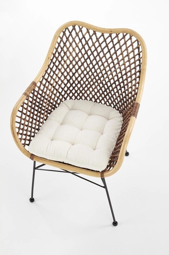 Krzesło rattanowe Mauri boho z podłokietnikami do jadalni i salonu brązowe Intesi