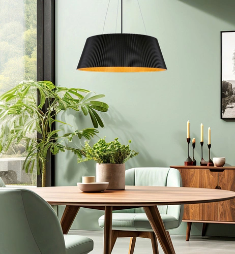 Lampa wisząca LED Umbria czarna z drewnem regulowana do salonu kuchni lub nad stół