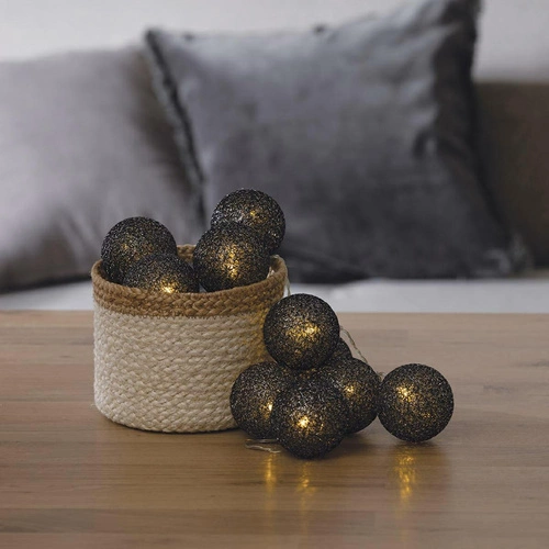 Girlanda Cotton balls czarne brokatowe 10 lampek LED