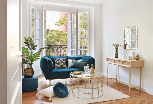 Konsola Rayo boho z rattanu i drewna z szufladami do przedpokoju lub salonu Atmosphera