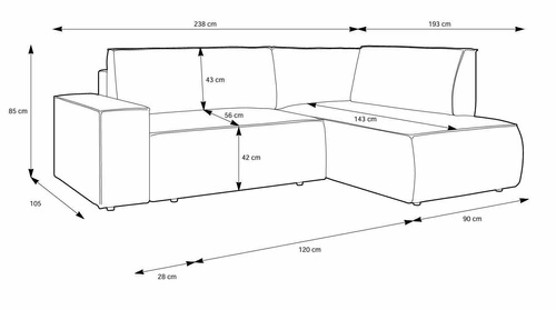 Narożnik z funkcją spania Molde L lewy sztruksowy beżowy z pojemnikiem do salonu
