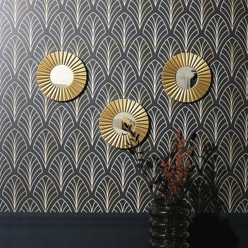 Zestaw 3 okrągłych luster dekoracyjnych Origami w złotej ramie do salonu i przedpokoju