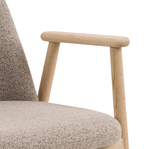 Krzesło tapicerowane Leo Actona do jadalni skandynawskie beżowe z podłokietnikami dąb