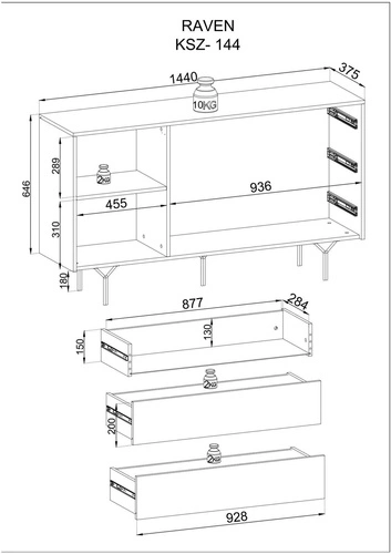 Komoda czarna Navara 144 cm nowoczesna z szufladami na nóżkach do salonu i sypialni Intesi
