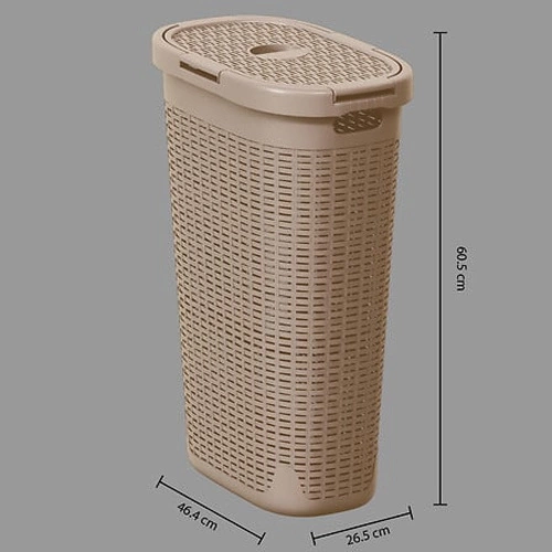 5five simply smart wąski kosz na pranie 40l technorattan beżowy z pokrywą do łazienki