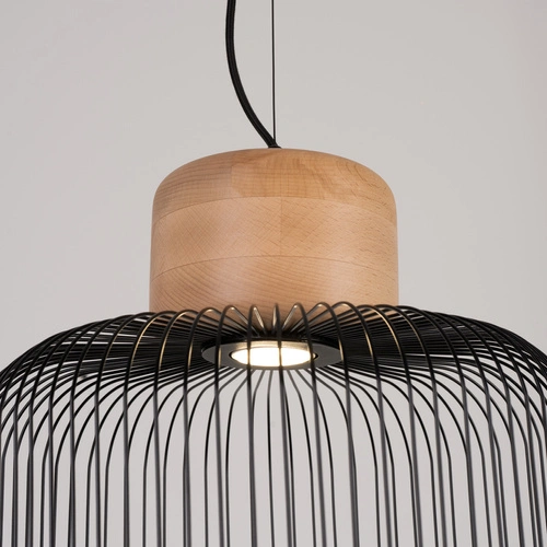 Lampa wisząca Gabbia 35 czarna industrialna do salonu i jadalni stal drewno