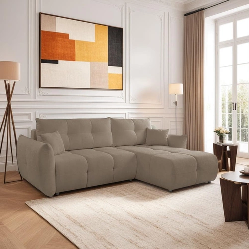 Narożnik z funkcją spania do salonu Bode nowoczesny prawy brązowy z pojemnikiem Intesi