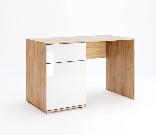 Biurko nowoczesne Tissa dąb craft i biały połysk z szufladą do pracy i nauki 120 cm