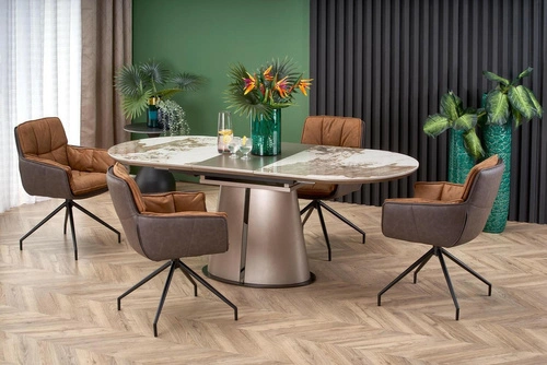 Stół rozkładany do jadalni Bonnel nowoczesny beżowy marmur owalny 160-200 cm Intesi