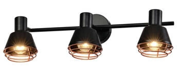 Lampa sufitowa industrialna Neria czarna z miedzianym kloszem 3-punktowa do salonu