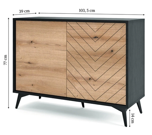 Komoda Fargo loftowa w jodełkę na nóżkach nowoczesna czarna 104 cm do salonu Intesi