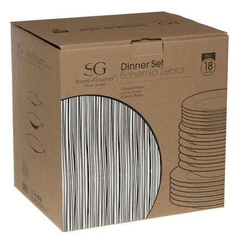 Porcelanowy serwis obiadowy Bohema 18 elementów czarny okrągły do jadalni zmywarka mikrofalówka