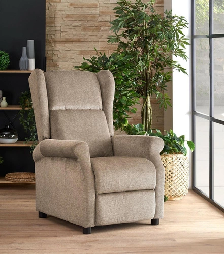 Fotel rozkładany masujący Nagu welurowy beżowy do salonu glamour relax Intesi