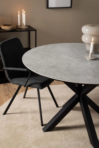 Stół do jadalni Heaven 120 cm szary ceramiczny blat czarne nogi nowoczesny Actona