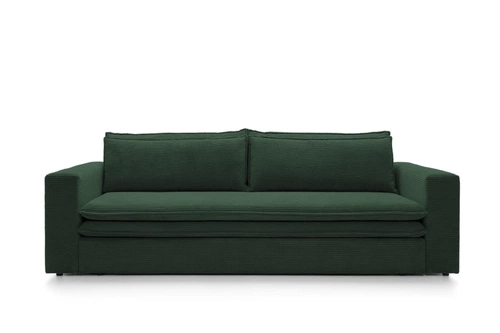 Sofa rozkładana z funkcją spania Ulnes zielona sztruksowa 3 osobowa do salonu z pojemnikiem