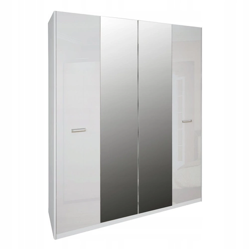 Szafa 4-drzwiowa Bella z lustrem biała połysk nowoczesna do sypialni garderoby
