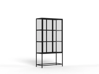 Witryna Seaford czarna szklana do salonu loftowa na książki i alkohol