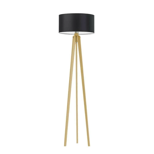 Lampa podłogowa MIAMI abażur czarny stelaż dębowy
