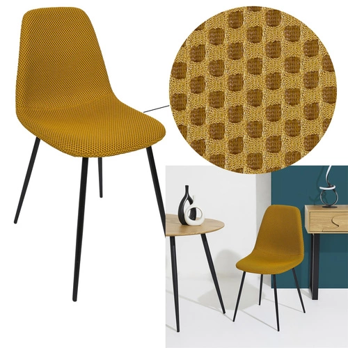 Krzesło tapicerowane Pori żółte Intesi do jadalni i kuchni nowoczesne na czarnych nogach