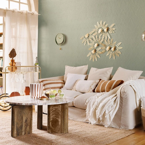 Stolik kawowy Coppa okrągły marmurowy 91,5 cm nowoczesny do salonu drewno mango Atmosphera