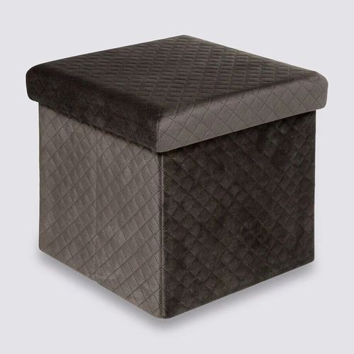 Pufa Kali welurowa szara 31x31 cm ze schowkiem do salonu i przedpokoju nowoczesna