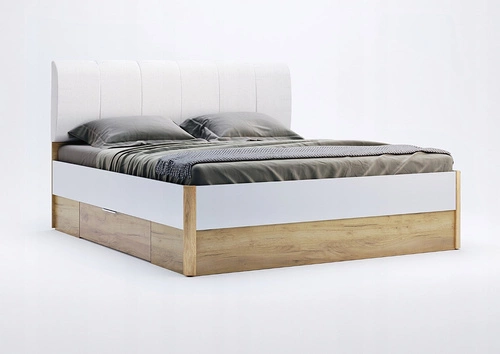 Łóżko do sypialni Tissa 180x200 białe nowoczesne z zagłówkiem i szufladami