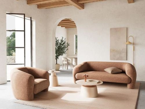 Stolik kawowy Santorini 70 okrągły beżowy ceramiczny do salonu