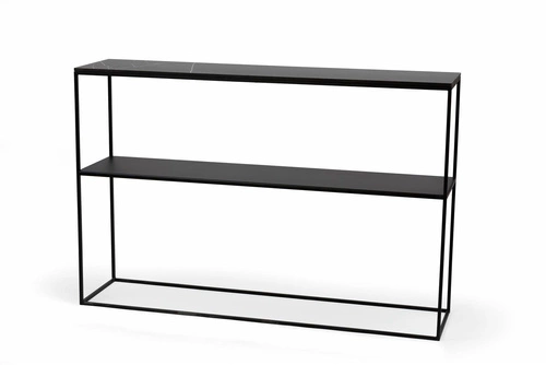 Nowoczesny wąski stolik konsolowy STAM 280 NORDIFRA do przedpokoju i salonu z półką, czarny szary