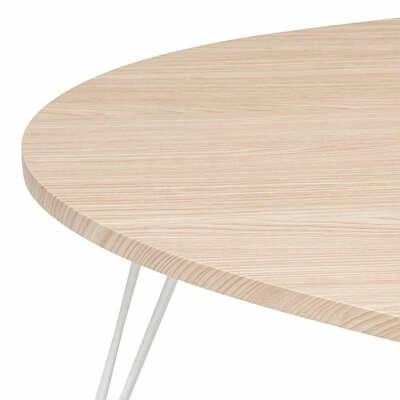 Stolik kawowy owalny Neile Atmosphera nowoczesny drewniany na trzech nogach do salonu 112x80 cm