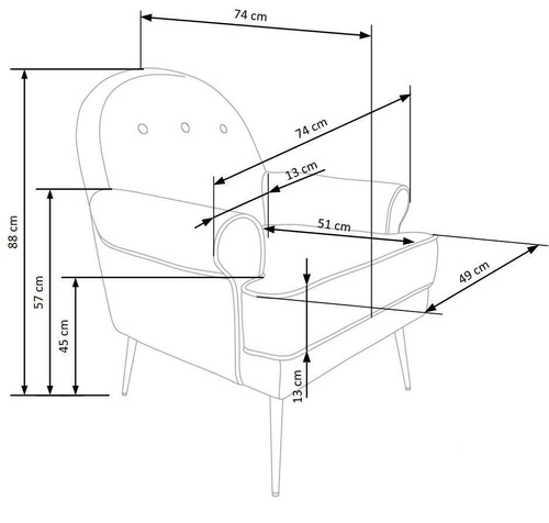 Fotel wypoczynkowy Kamelie welur szary glamour do salonu z podłokietnikami Intesi