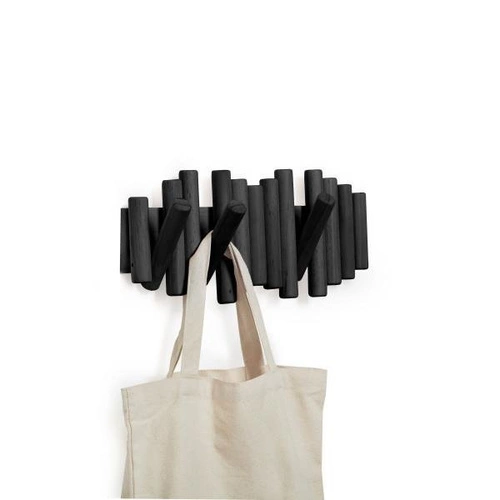 Umbra Picket nowoczesny wieszak ścienny do przedpokoju czarny drewniany składany 5 haczyków