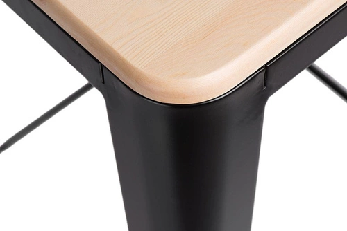 Hoker Paris Wood 75 cm industrialny czarny metalowy z drewnianym siedziskiem do wyspy kuchennej