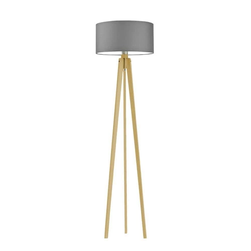 Lampa podłogowa MIAMI abażur szary stalowy stelaż dębowy