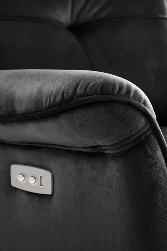 Fotel rozkładany do salonu Karlin Velvet czarny welur z USB nowoczesny relaksacyjny Intesi