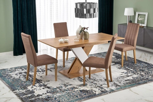 Stół rozkładany do jadalni Terol nowoczesny dąb lancelot biały blat 130–175x85 cm Intesi