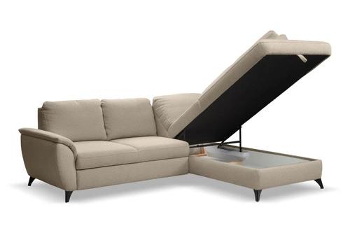 Narożnik z funkcją spania Nevada beżowy prawy do salonu nowoczesny z pojemnikiem