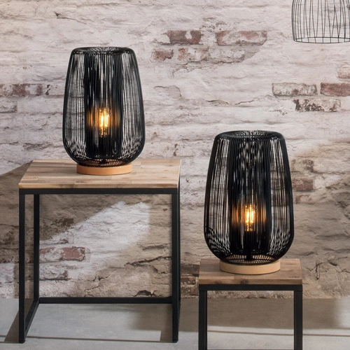 Lampka nocna Noda czarna metalowo-drewniana do sypialni loftowa Atmosphera 40,5 cm