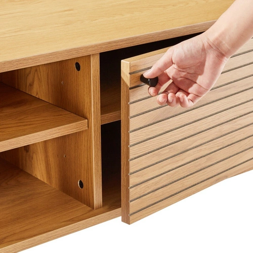 Szafka RTV drewniana Lattes dąb 150 cm nowoczesna z lamelami na wysokich nogach do salonu