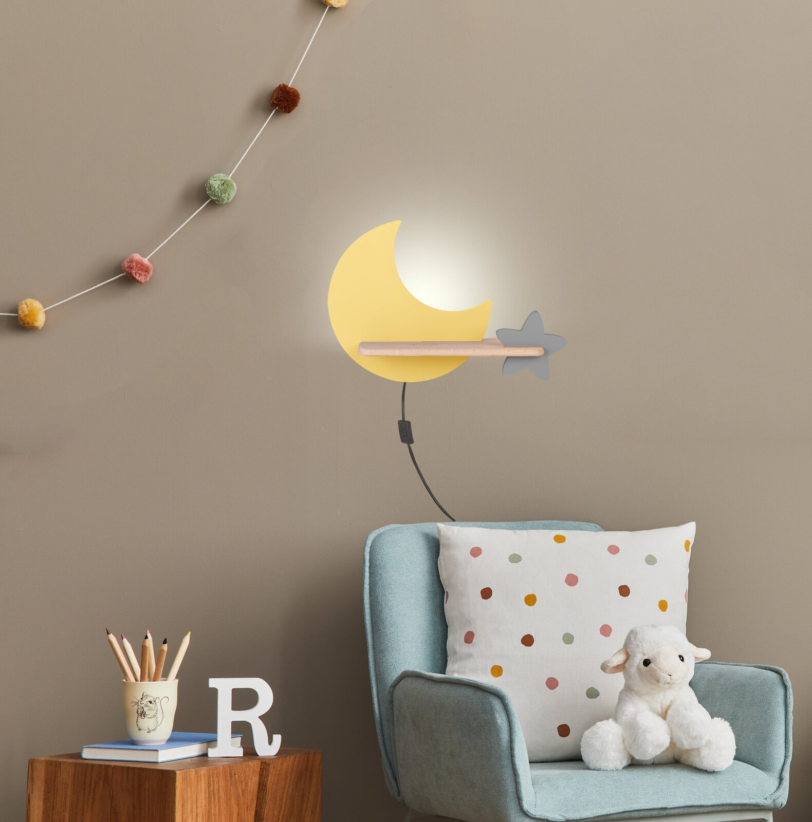 Kinkiet Moon lampa 5W LED 4000K iq kids z przewodem złoty+szary
