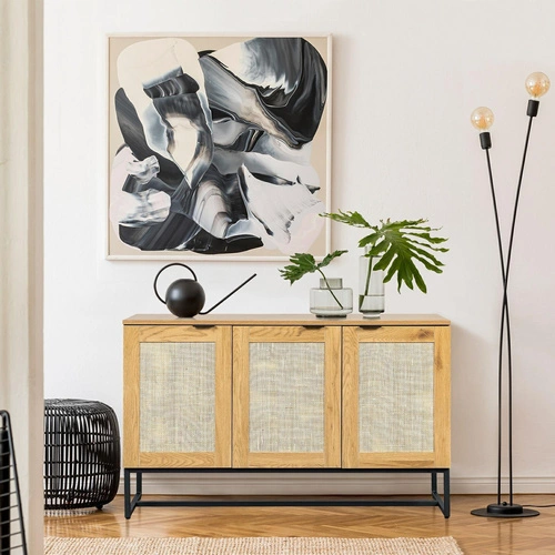 Komoda Capri 120 cm rattanowa z szafkami na czarnych nogach do salonu nowoczesna boho