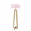 Lampa podłogowa JAWA różowa z drewnianym stelażem do salonu nowoczesna z abażurem 138 cm