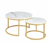 Zestaw 2 okrągłych stolików kawowych Bennett biały marmur złoty nowoczesny glamour do salonu