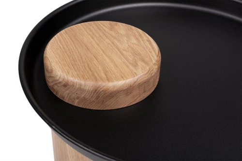 Stolik kawowy okrągły TYK NORDIFRA dębowy z czarnym stalowym blatem nowoczesny do salonu