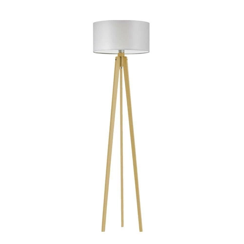 Lampa podłogowa MIAMI abażur jasny szary stelaż dębowy