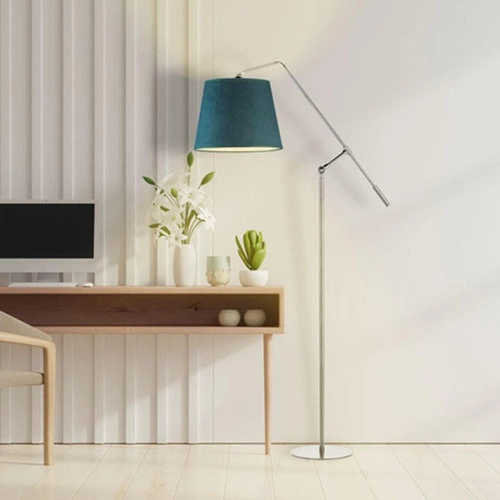 Lampa podłogowa FOYA szara nowoczesna z regulacją wysokości do salonu i sypialni welurowa