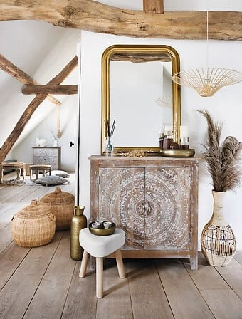 Lustro Adele prostokątne złote glamour do salonu w drewnianej ramie na ścianę 103x74 cm